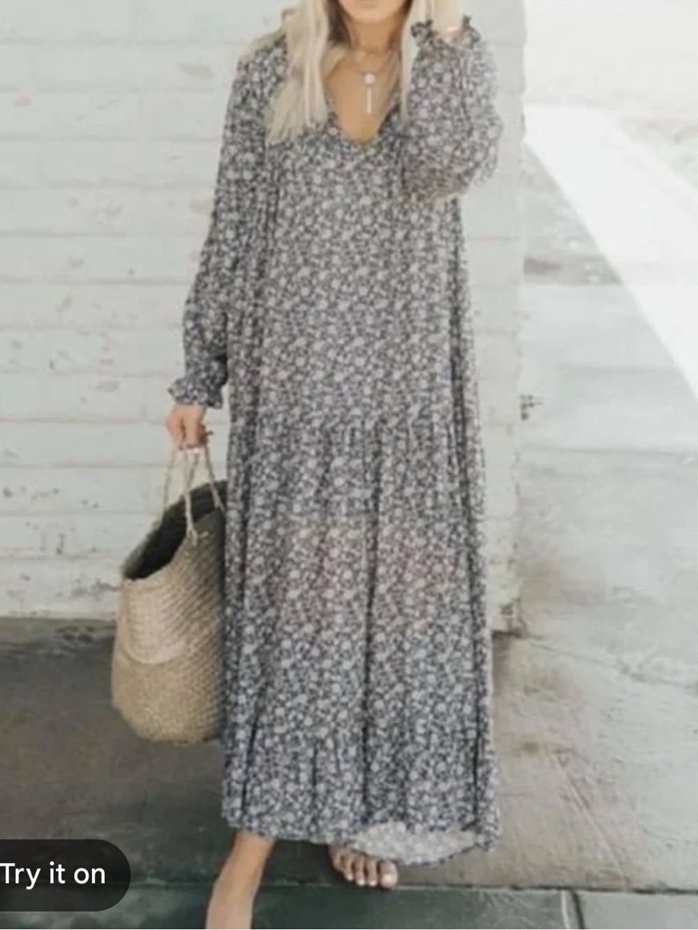 CARLY JEAN LOS ANGELES WOMENS LAUREL MAXI FLORAL TIERED DRESS LARGE BLUE